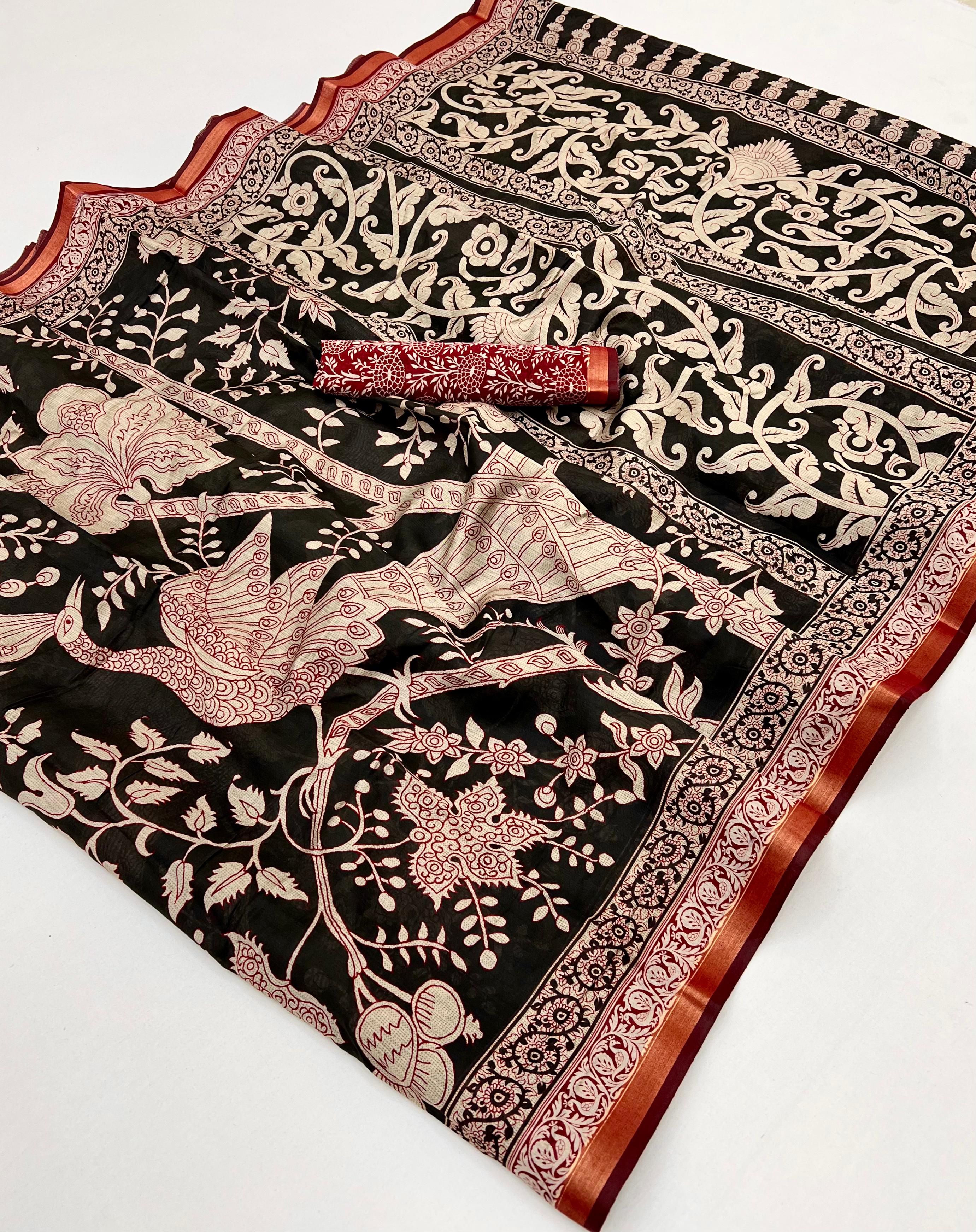 Rodeo Black Pure Maslin Silk Saree With Stylish Blouse Piece
