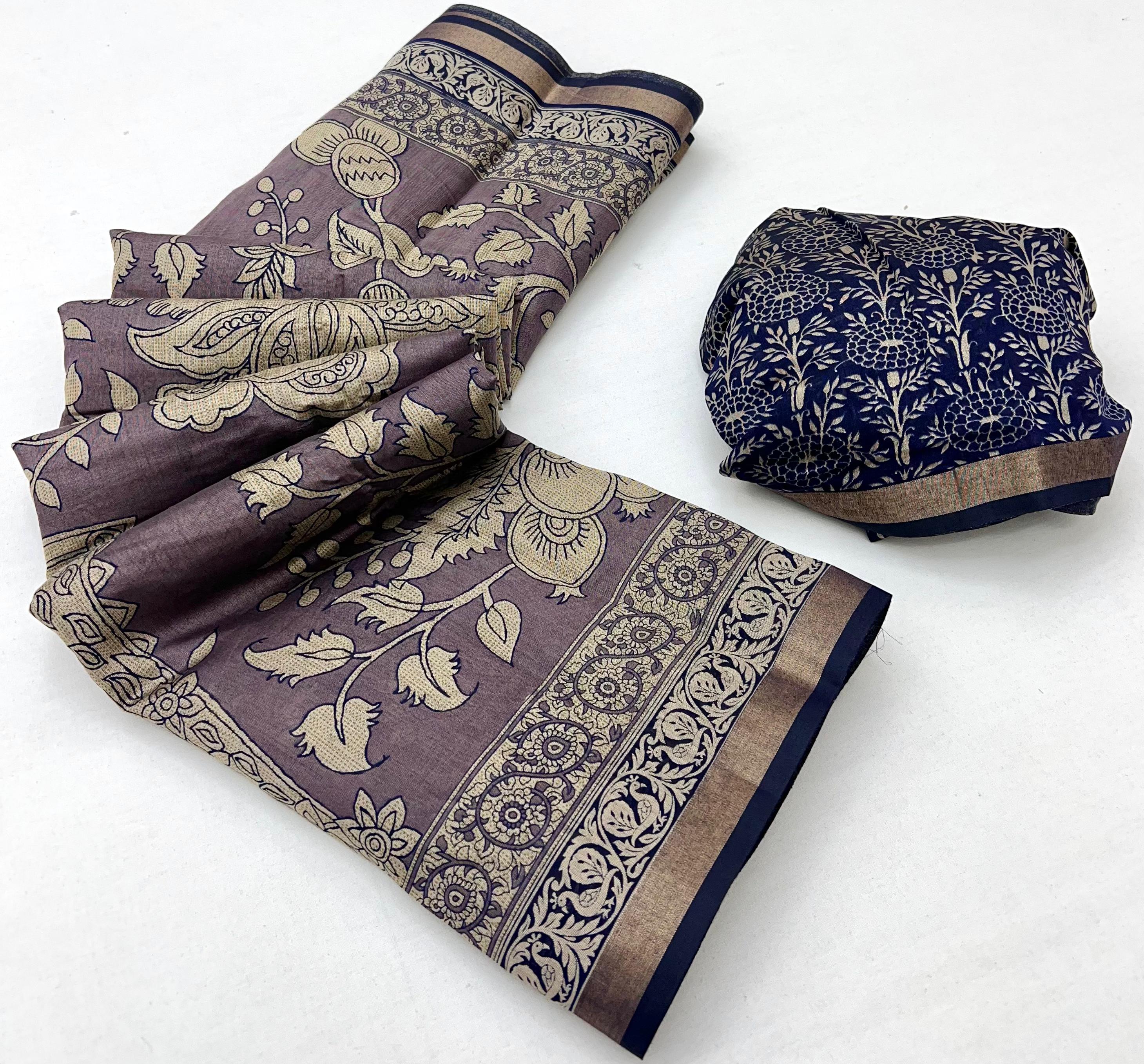 Lilac Purple Pure Maslin Silk Saree With Stylish Blouse Piece