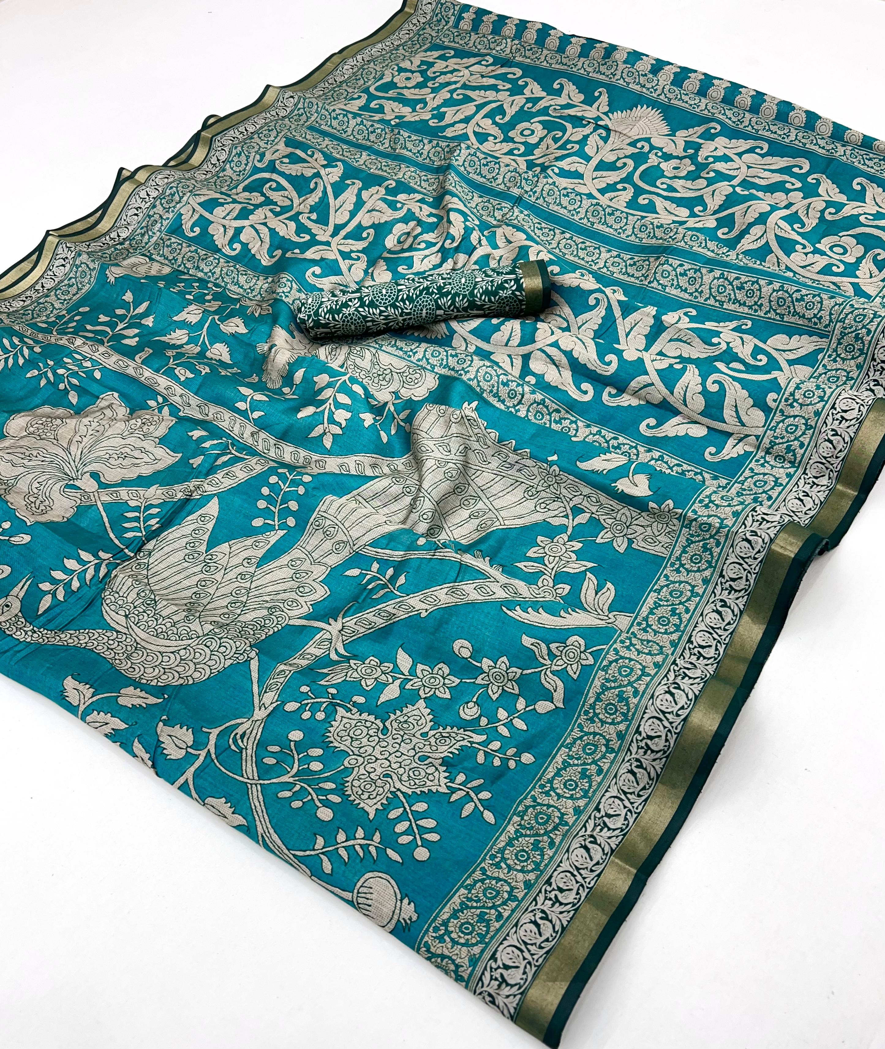 Cyan Blue Pure Maslin Silk Saree With Stylish Blouse Piece