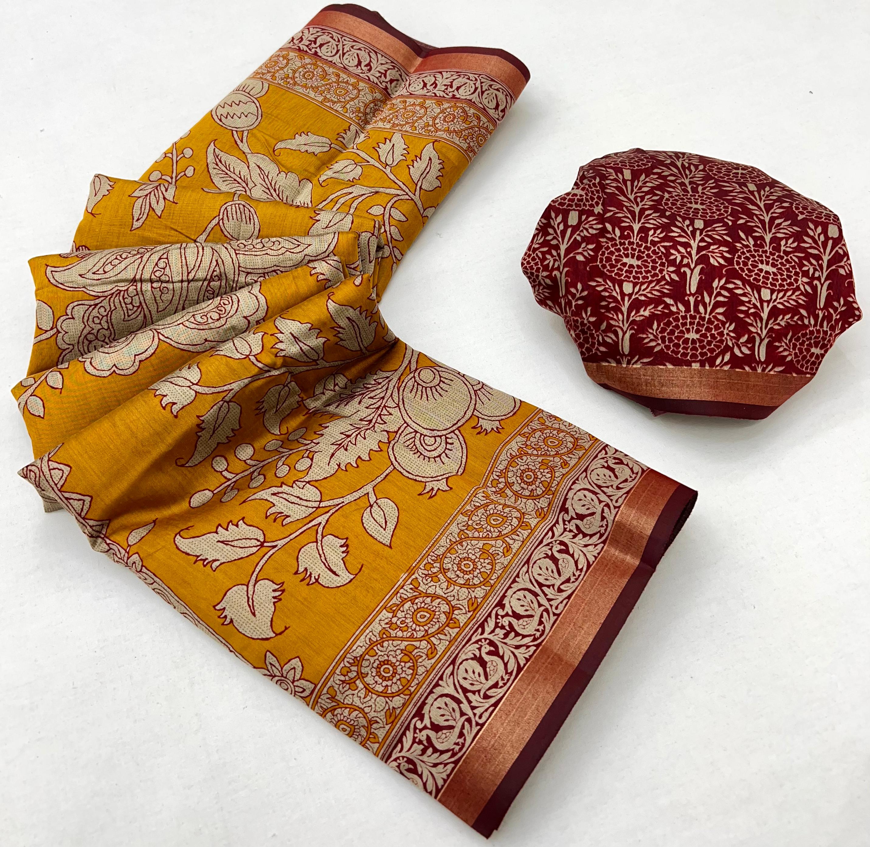 Rob Yellow Pure Maslin Silk Saree With Stylish Blouse Piece