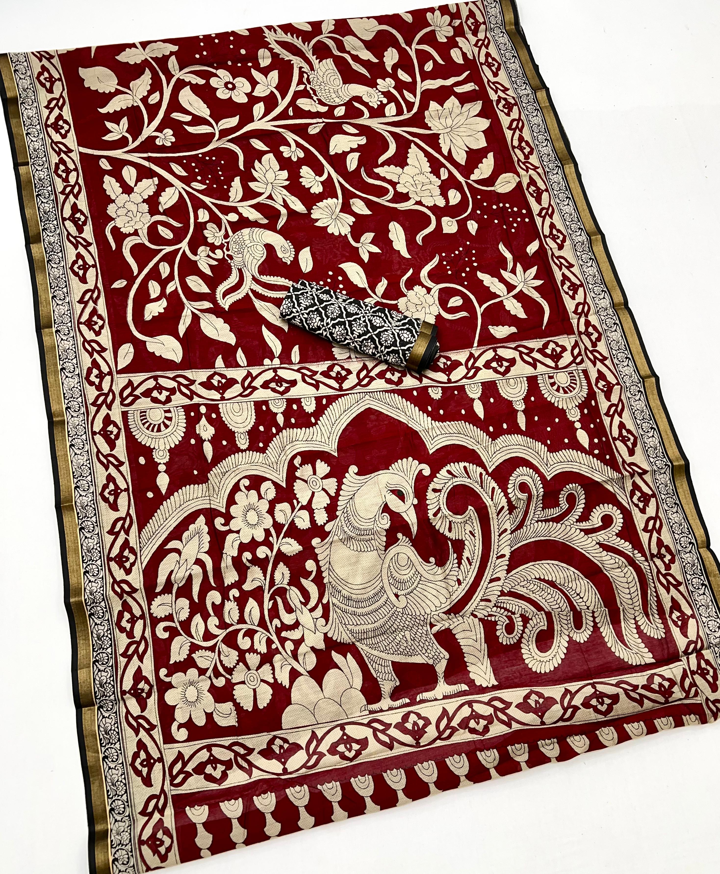 Rosewood Pure Mul Cotton Saree With Stylish Blouse Piece