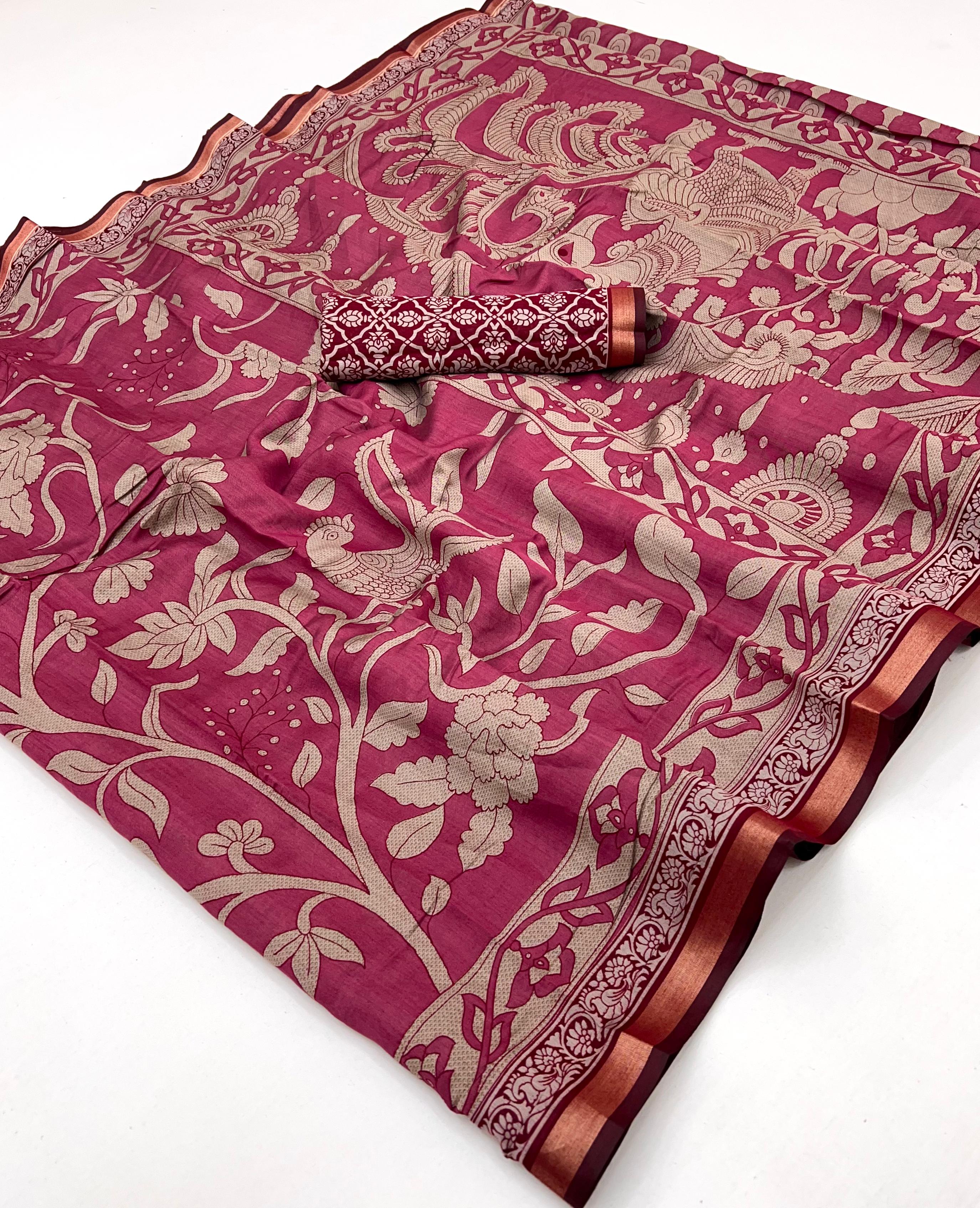 Solid Pink Pure Mul Cotton Saree With Stylish Blouse Piece