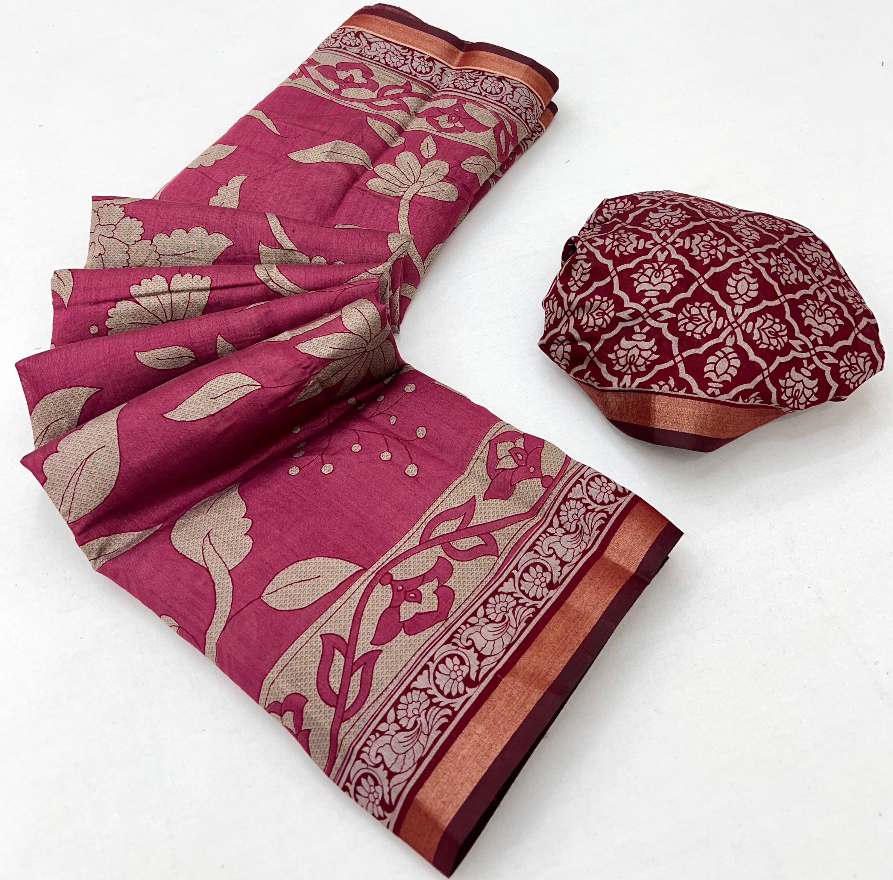 Solid Pink Pure Mul Cotton Saree With Stylish Blouse Piece