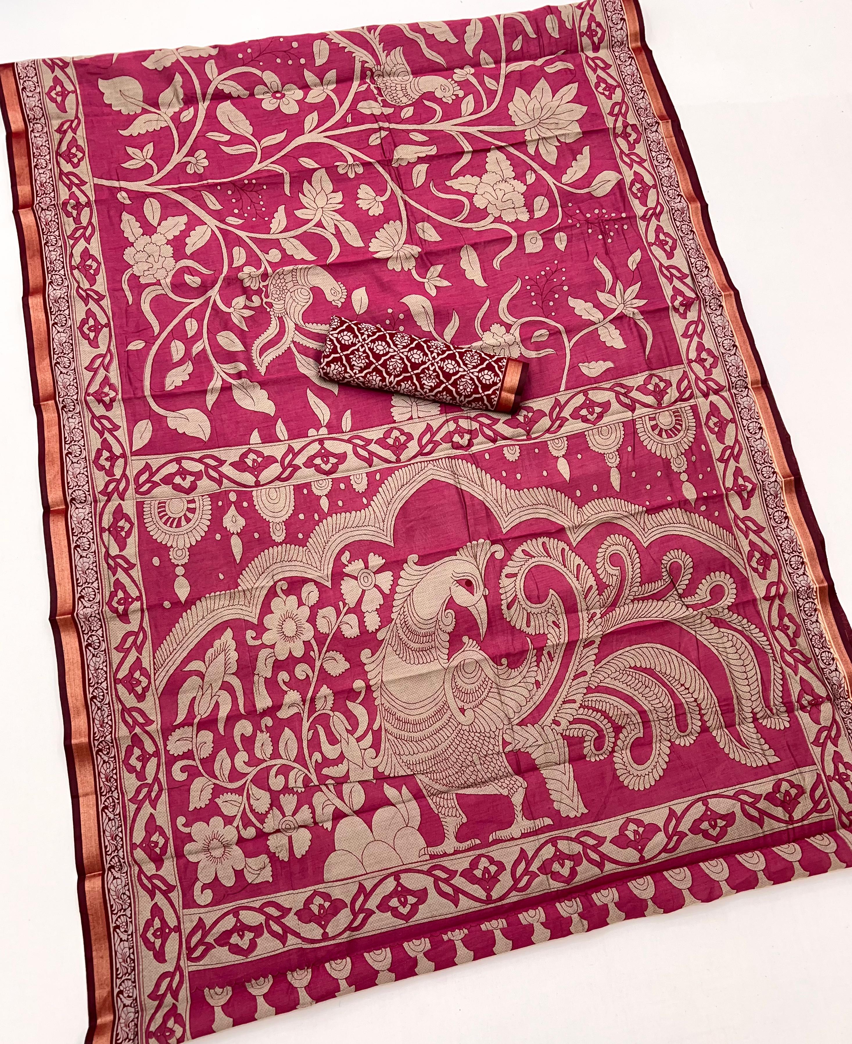 Solid Pink Pure Mul Cotton Saree With Stylish Blouse Piece