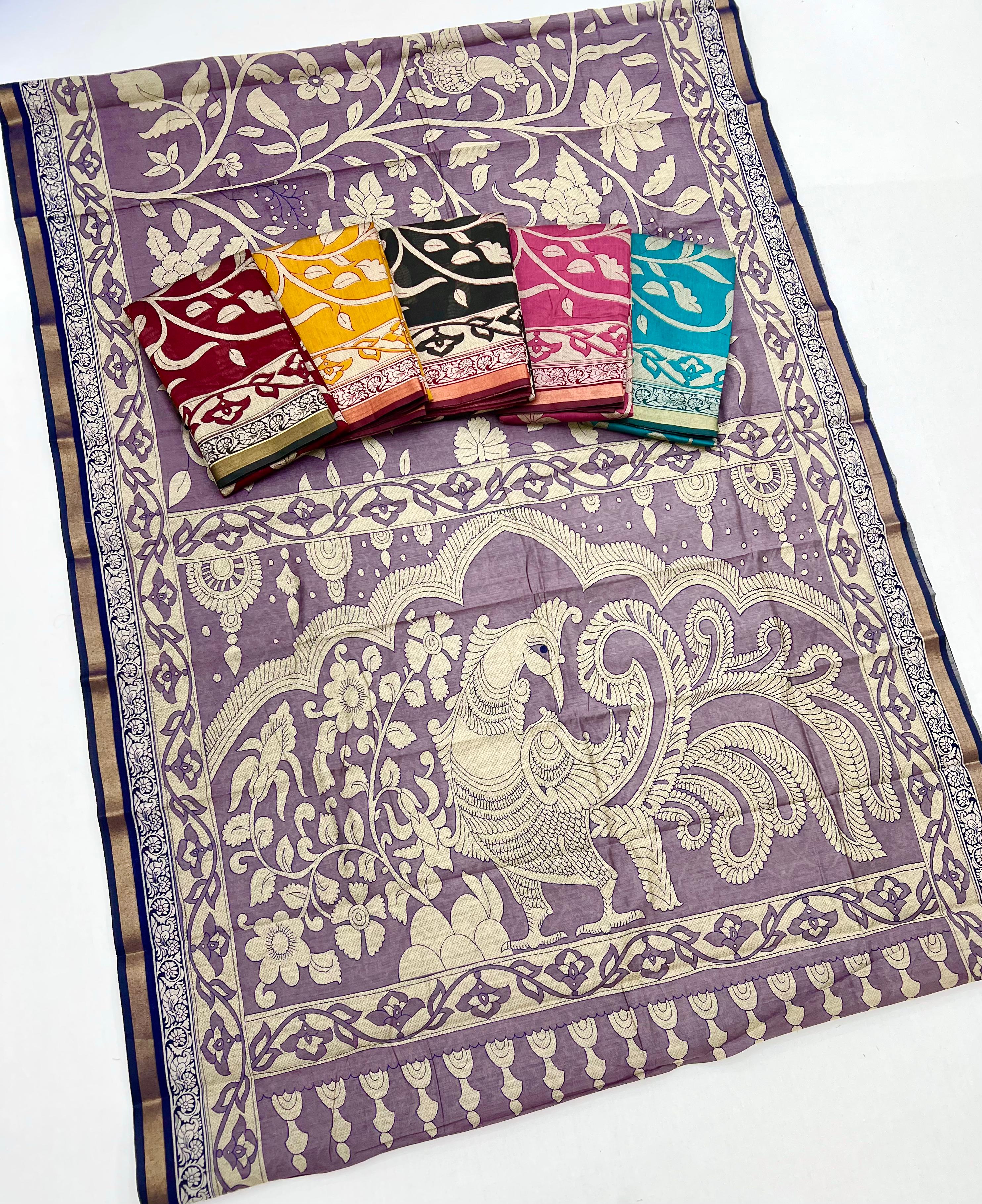 Rosewood Pure Mul Cotton Saree With Stylish Blouse Piece