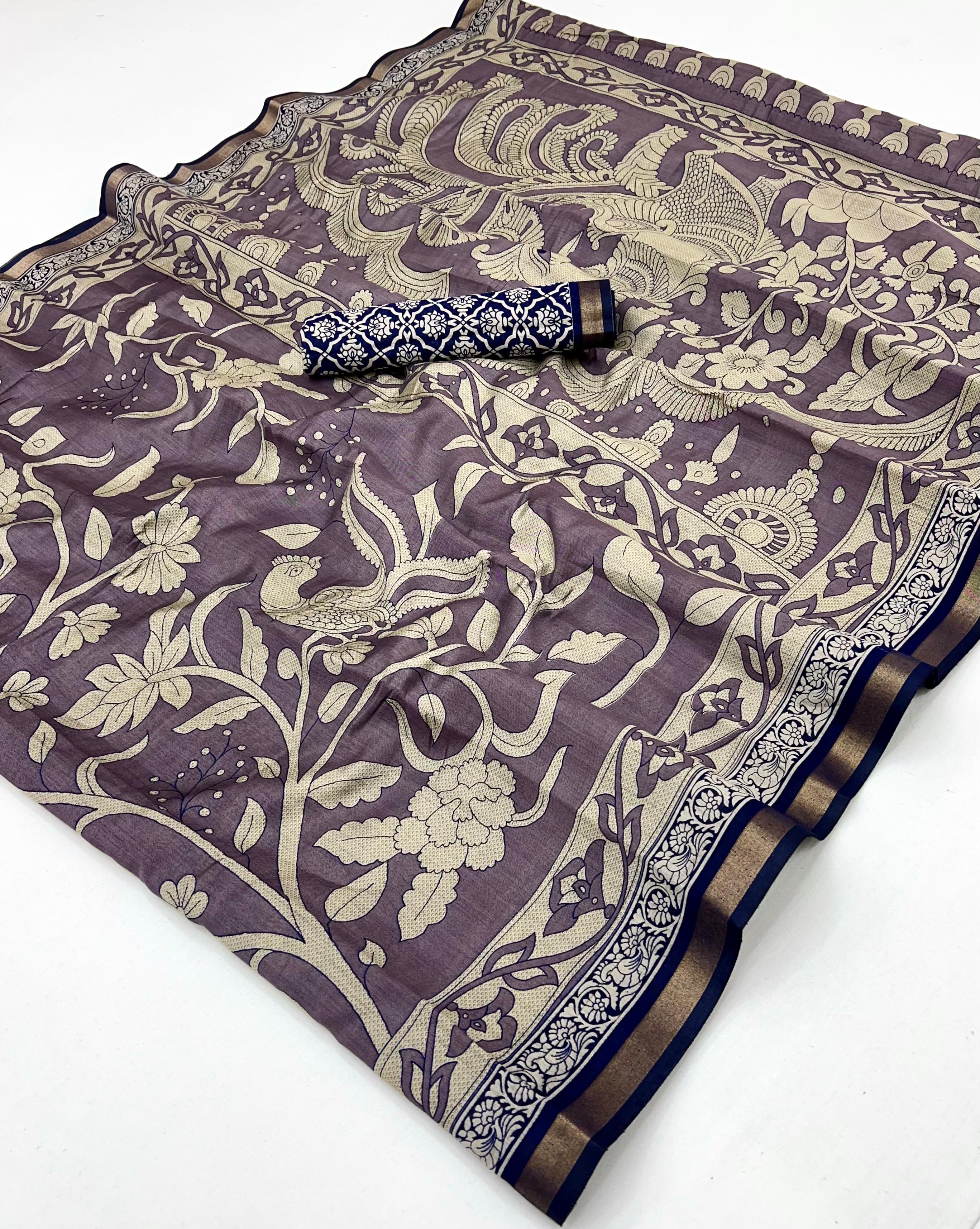 Dove Grey Pure Mul Cotton Saree With Stylish Blouse Piece