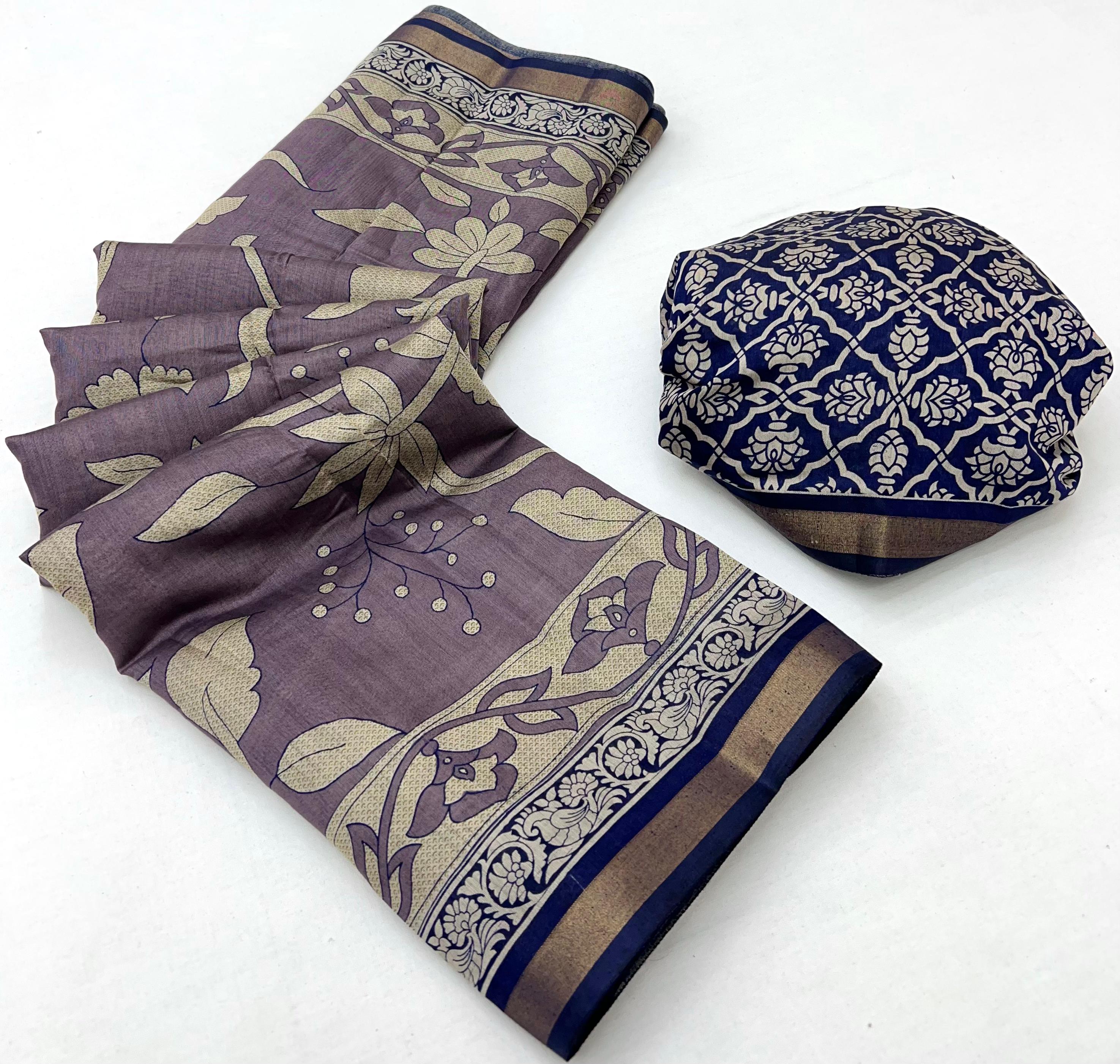 Dove Grey Pure Mul Cotton Saree With Stylish Blouse Piece