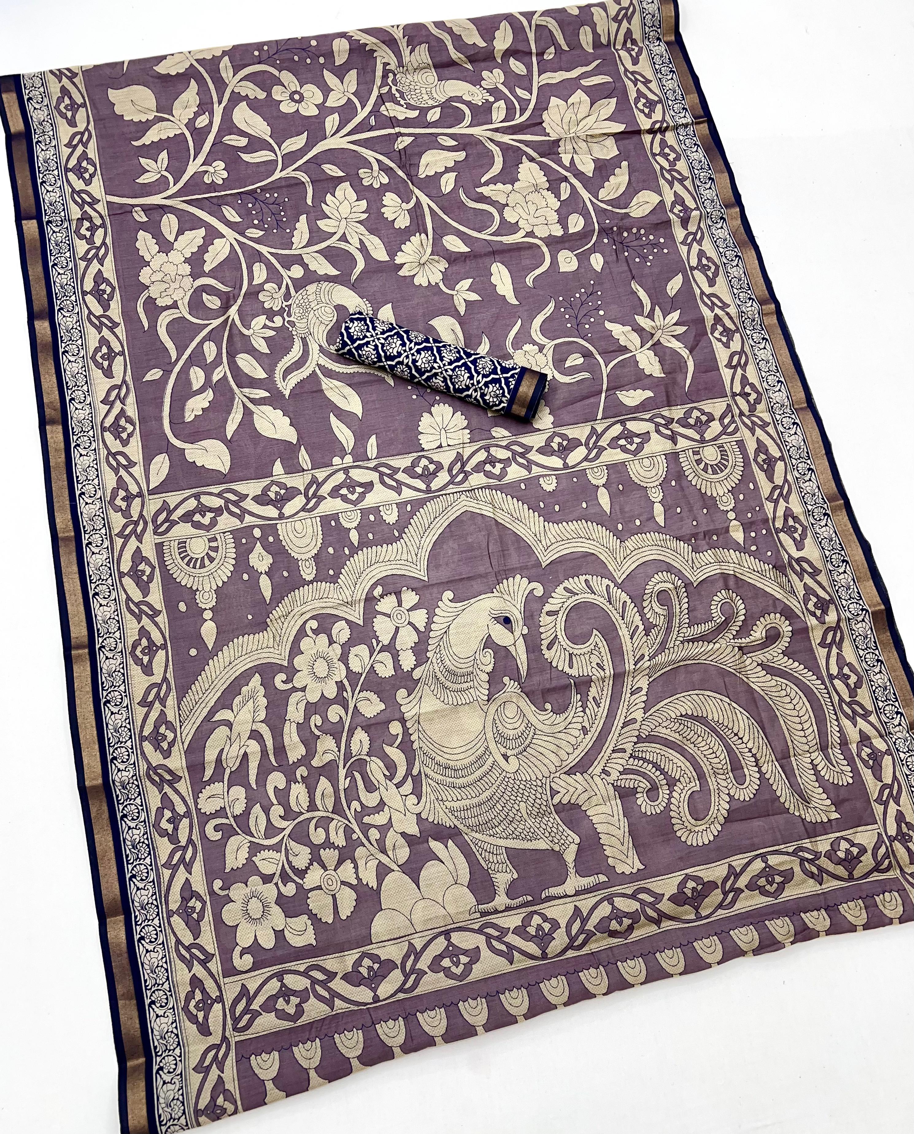 Dove Grey Pure Mul Cotton Saree With Stylish Blouse Piece