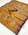 Beev Yellow Pure Mul Cotton Saree With Stylish Blouse Piece