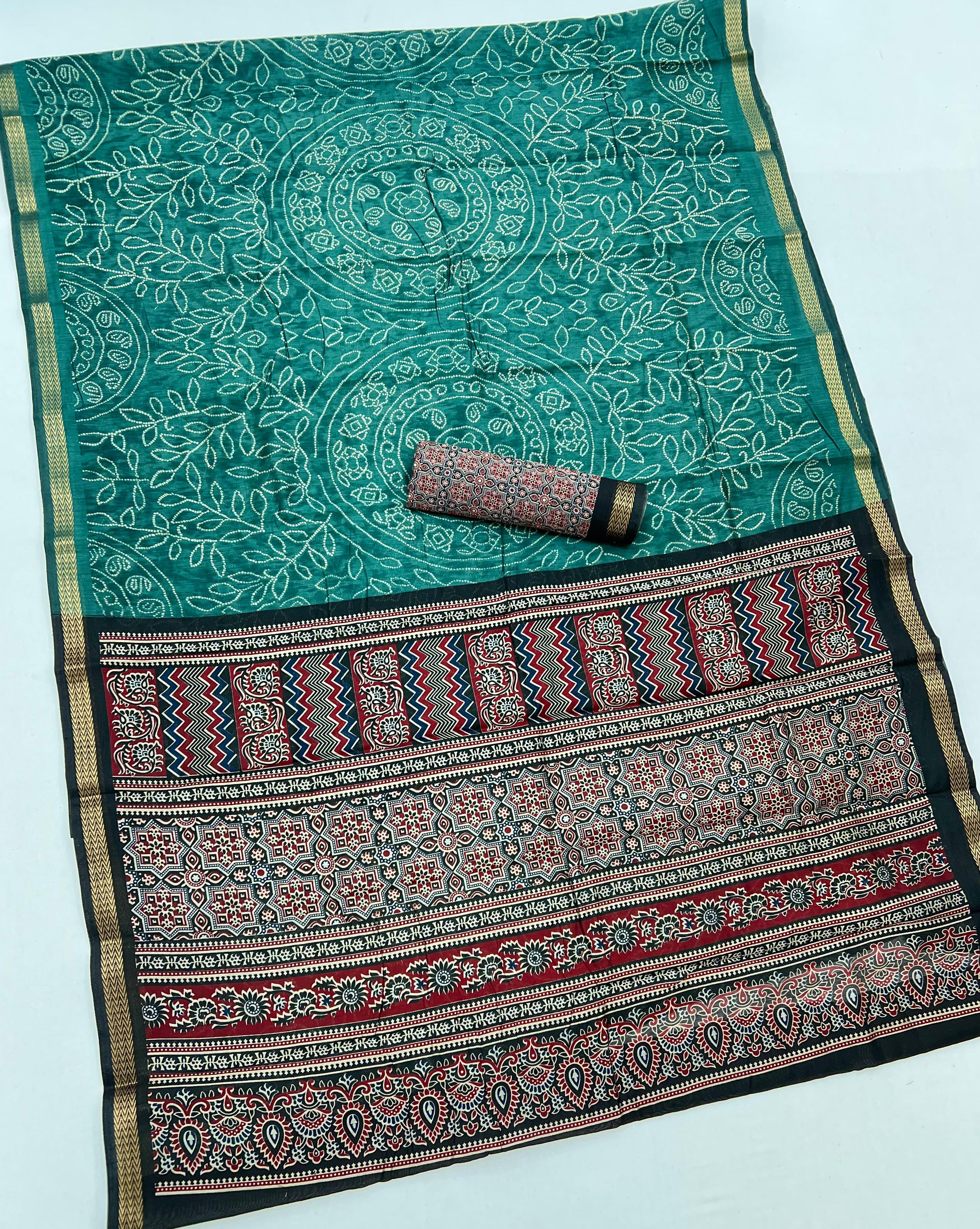 Rama Woven Mul Cotton Saree With Blouse