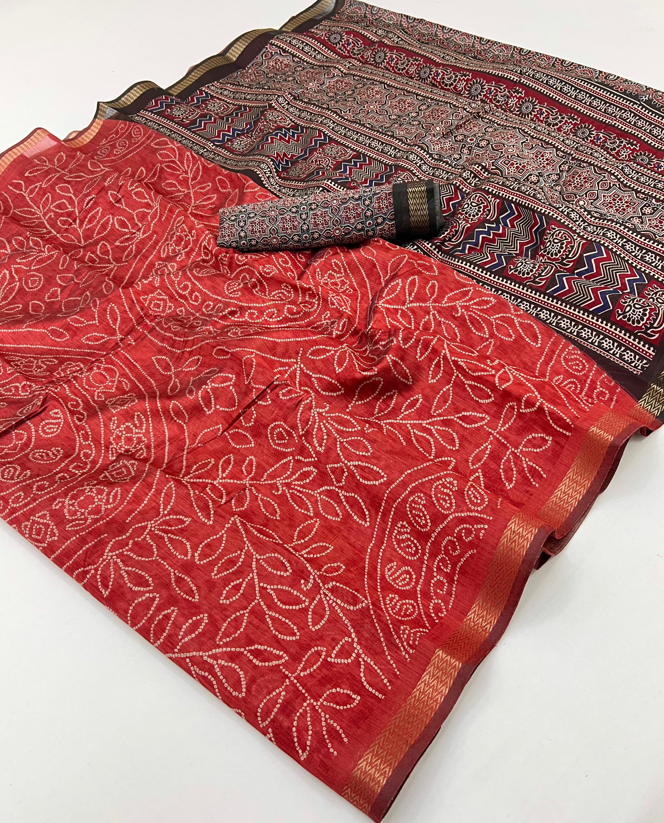 Light Orange Woven Mul Cotton Saree With Blouse