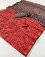 Light Orange Woven Mul Cotton Saree With Blouse