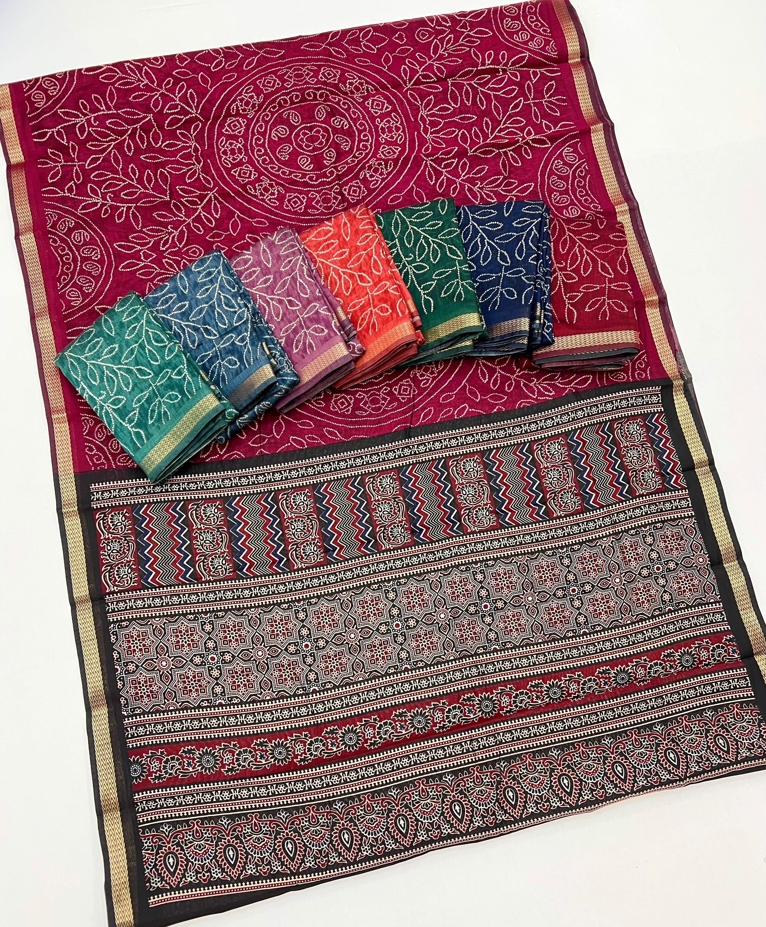 Navy Blue Woven Mul Cotton Saree With Blouse