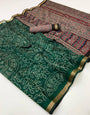 Dark Green Woven Mul Cotton Saree With Blouse