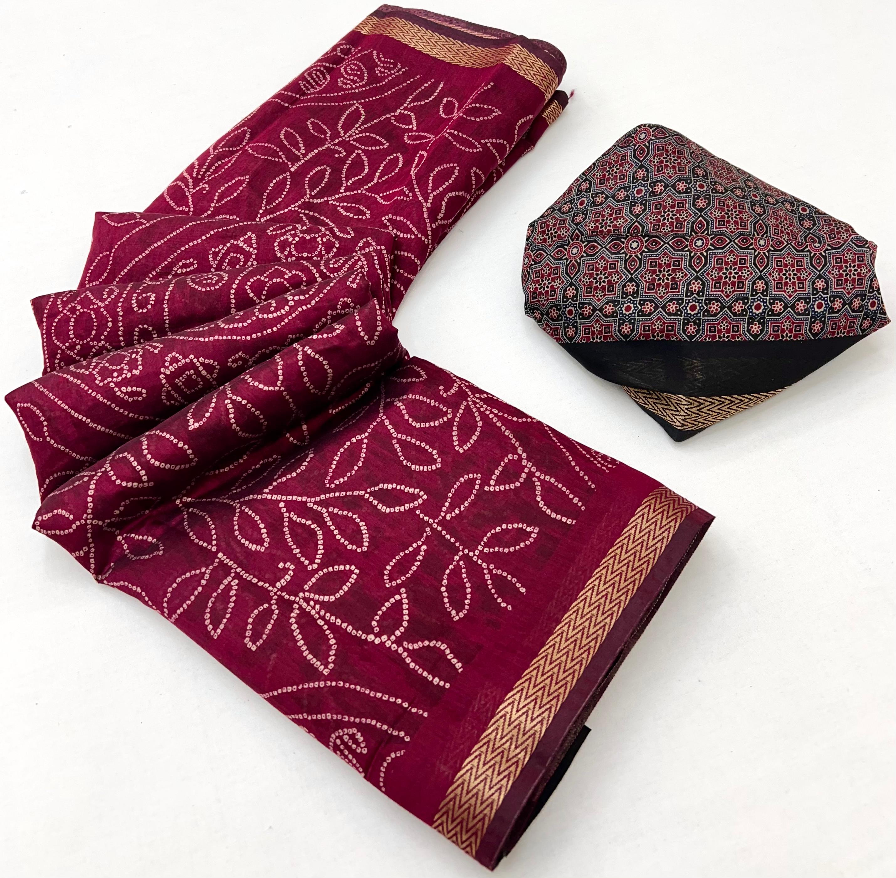 Rani Pink Woven Mul Cotton Saree With Blouse