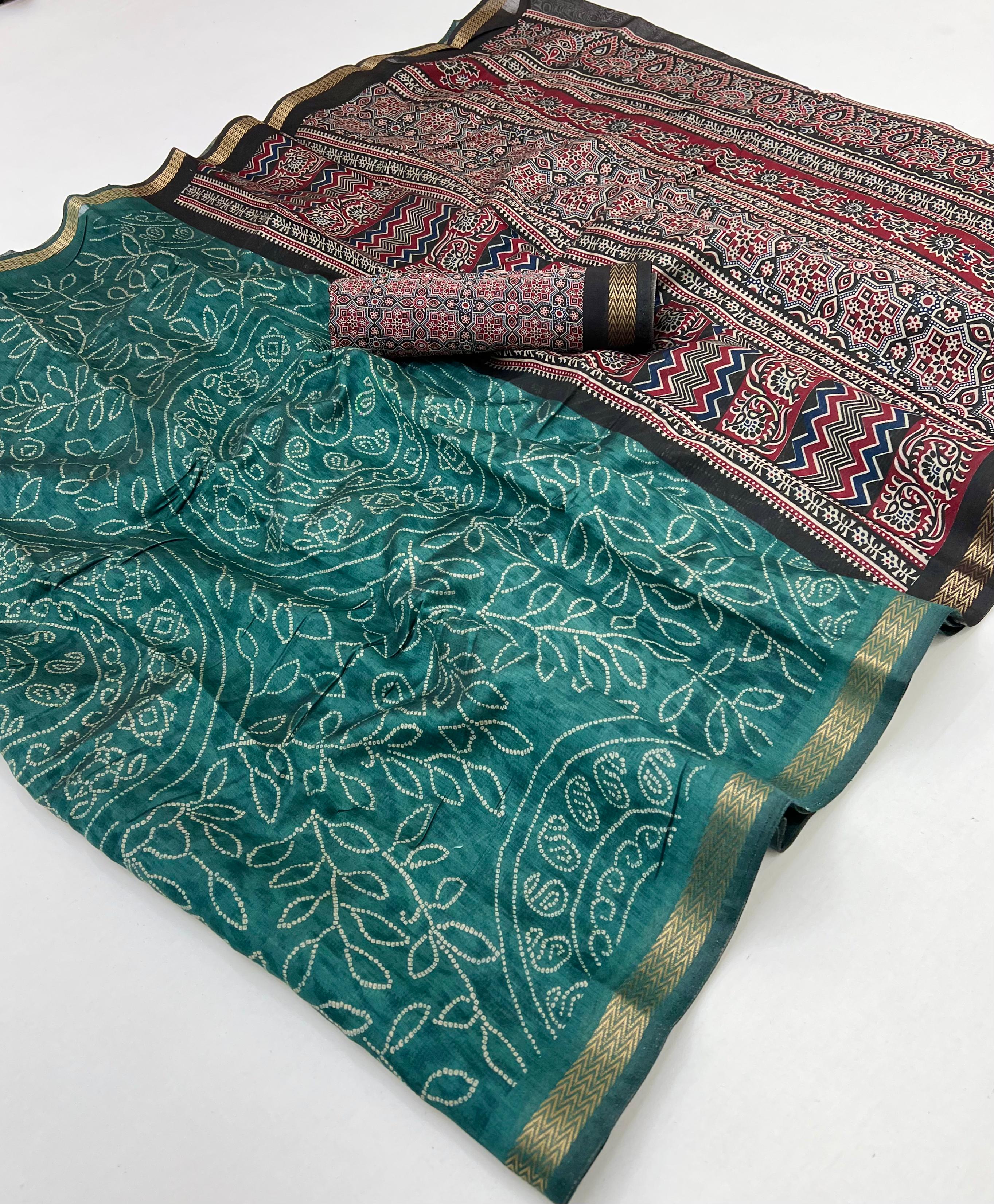 Rama Woven Mul Cotton Saree With Blouse