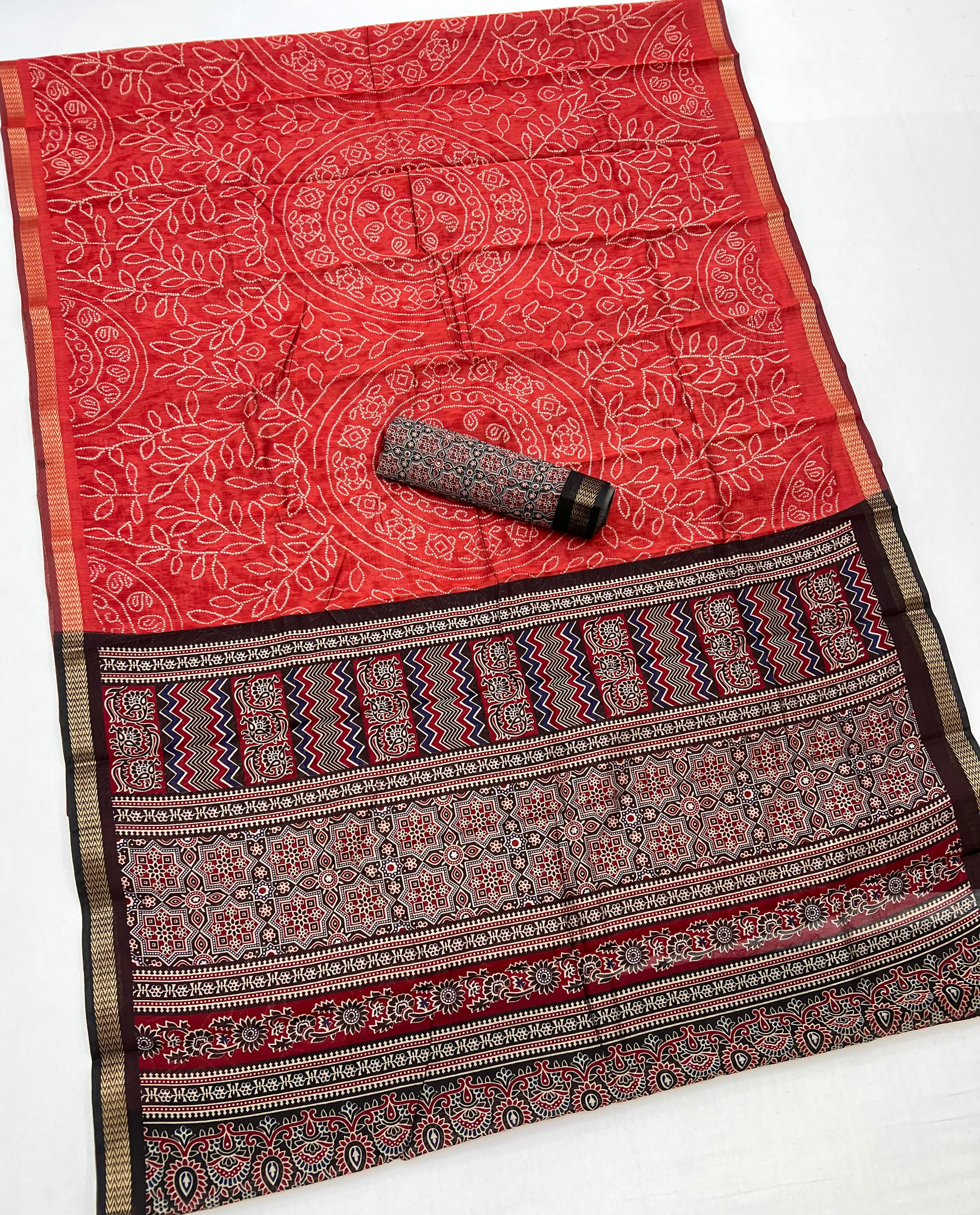 Light Orange Woven Mul Cotton Saree With Blouse