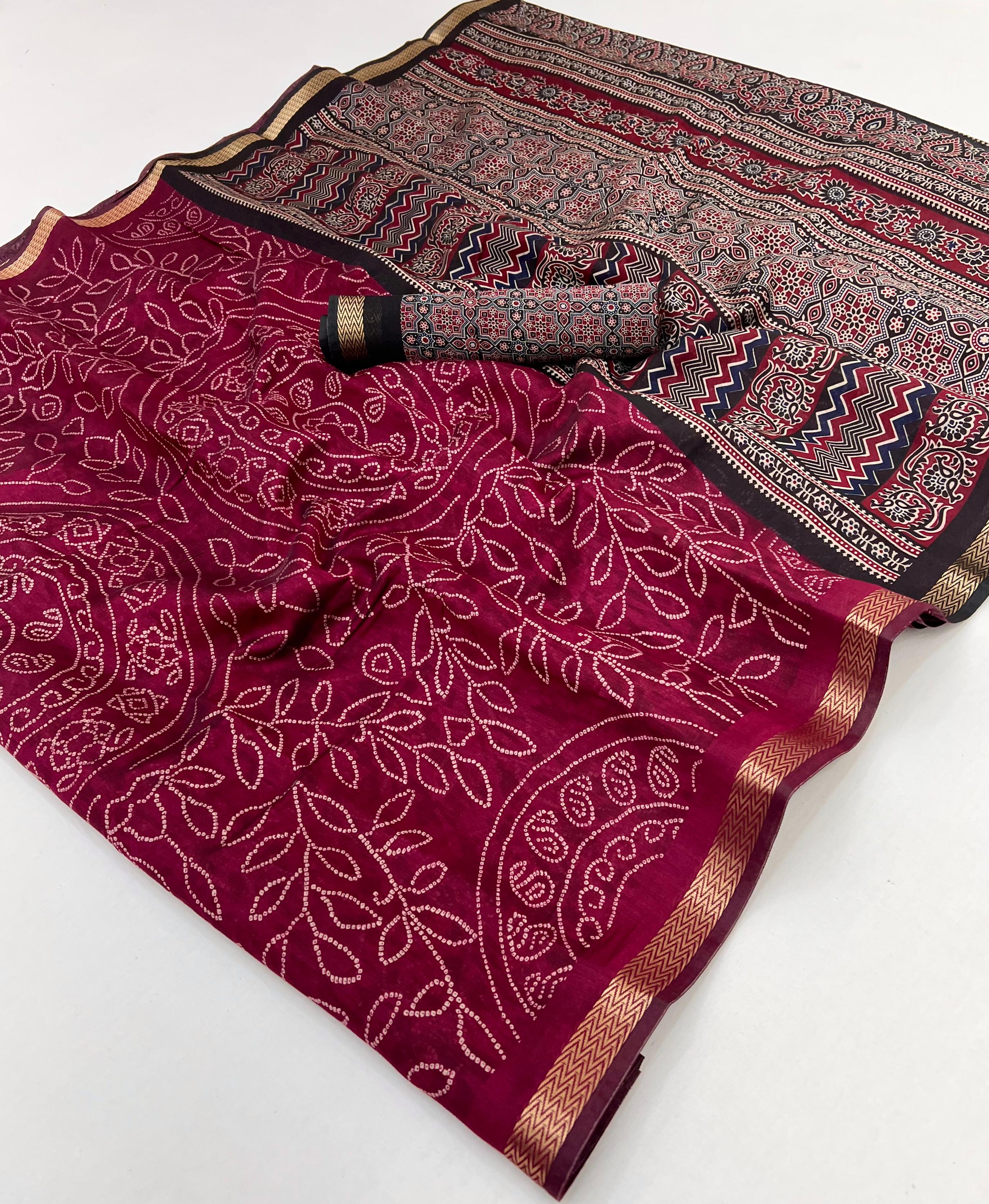 Rani Pink Woven Mul Cotton Saree With Blouse
