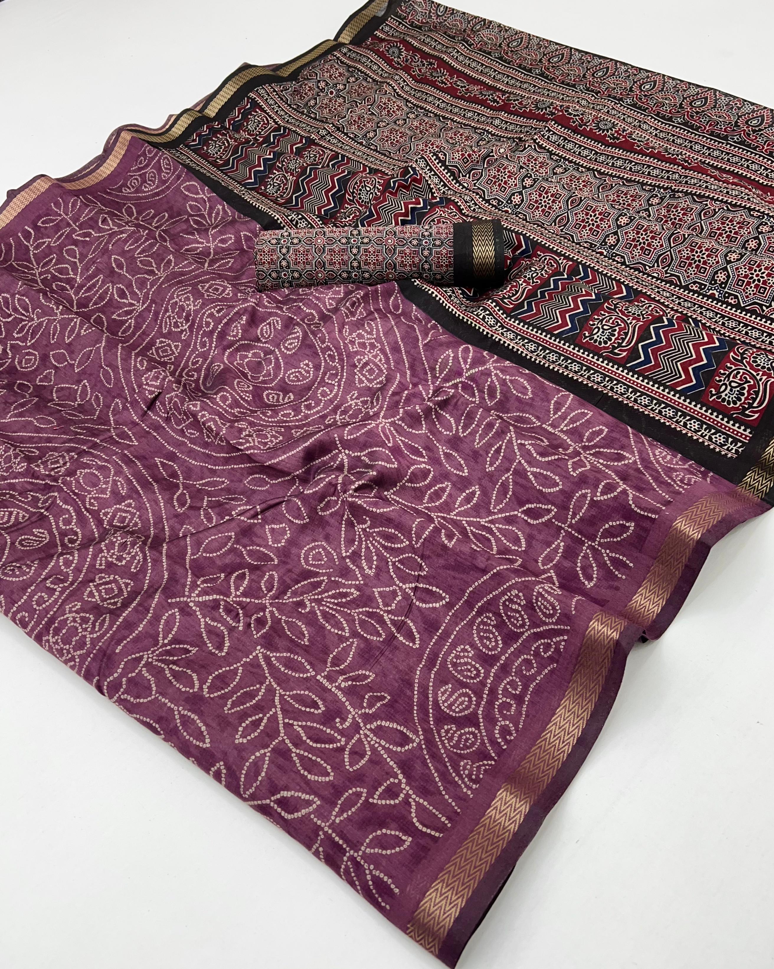 Lovender Woven Mul Cotton Saree With Blouse