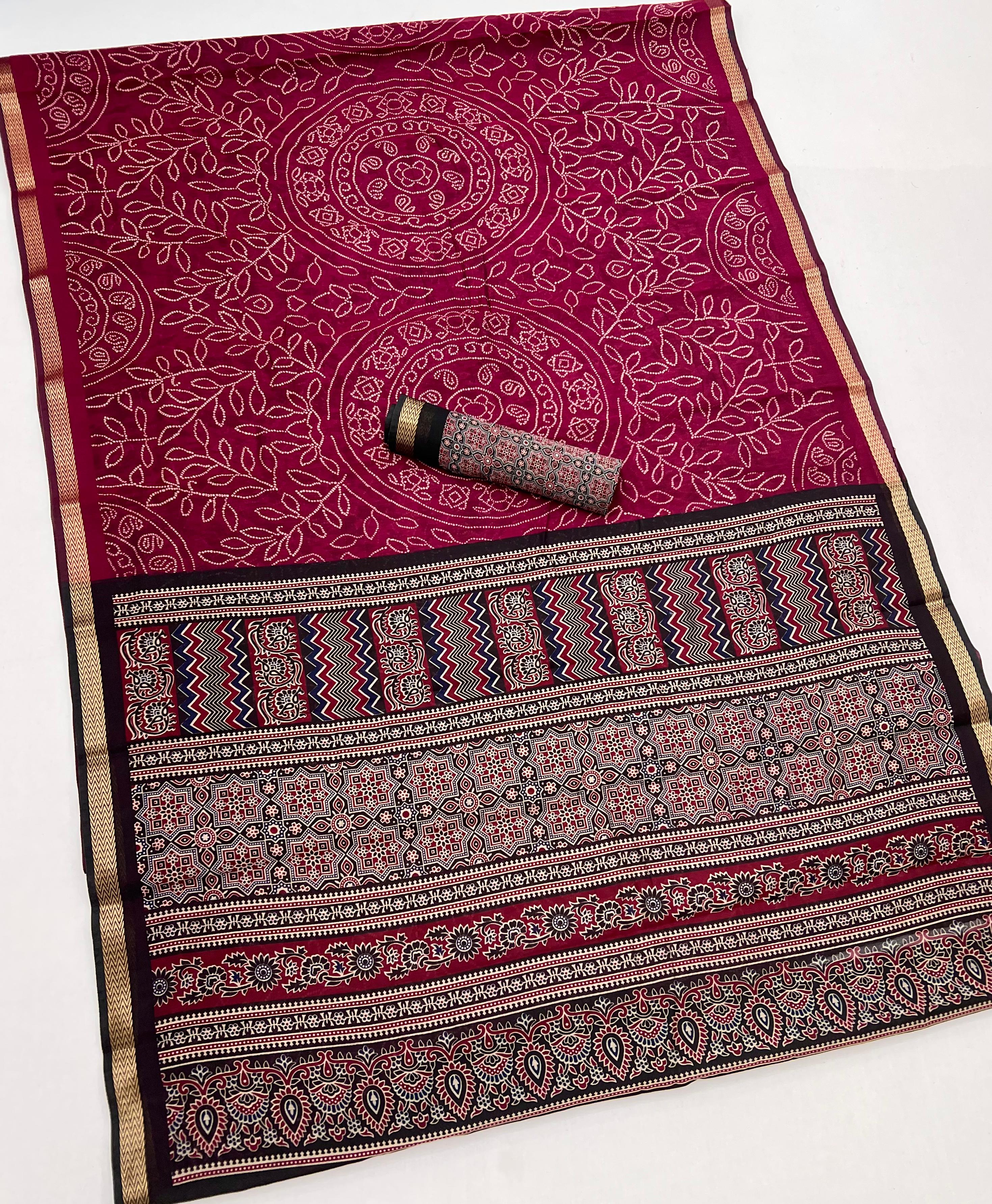 Rani Pink Woven Mul Cotton Saree With Blouse