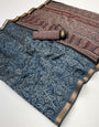 Dark Blue Woven Mul Cotton Saree With Blouse