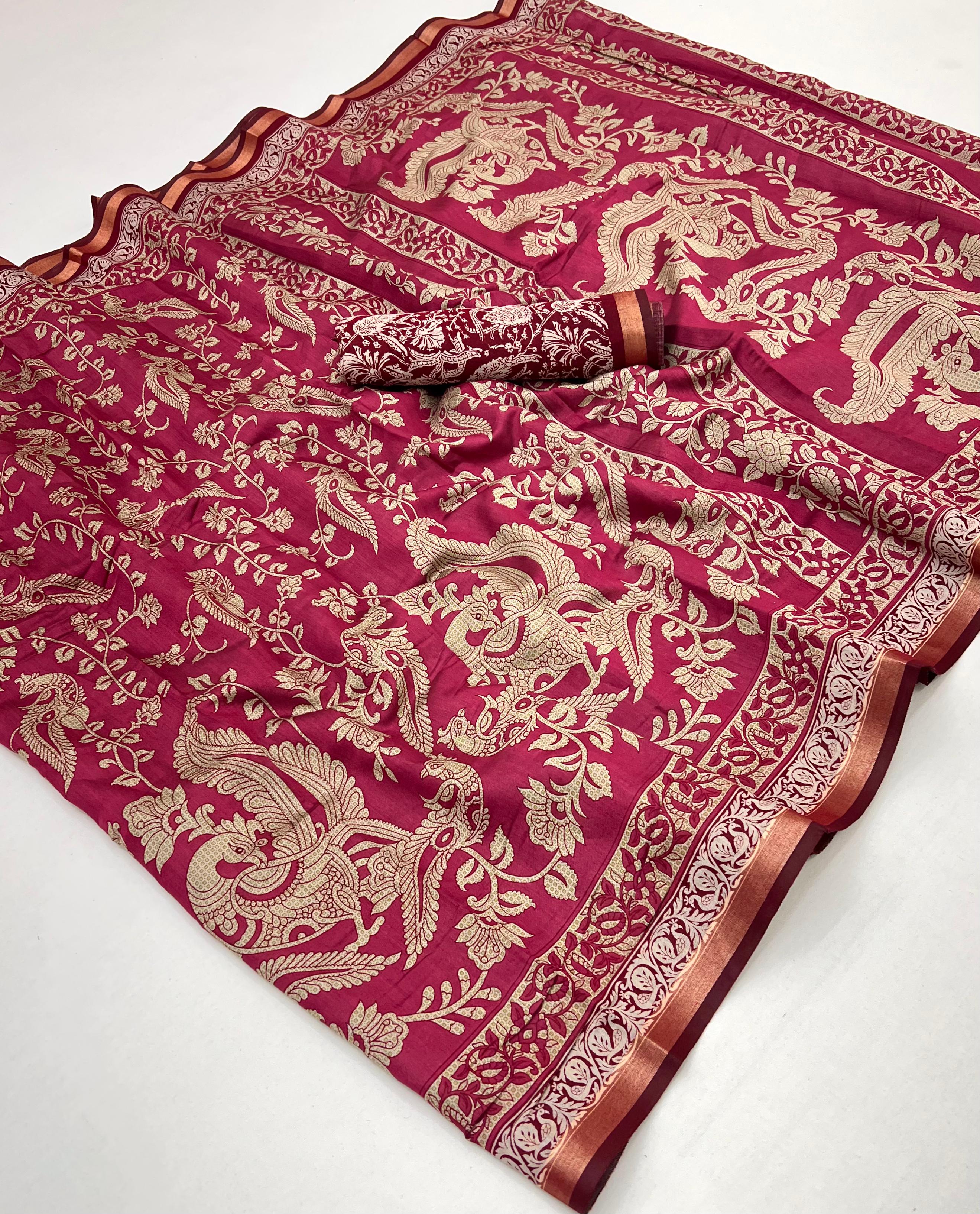 Burnt Pink Mul Mul cotten Soft Silk saree With Evocative Blouse Piece