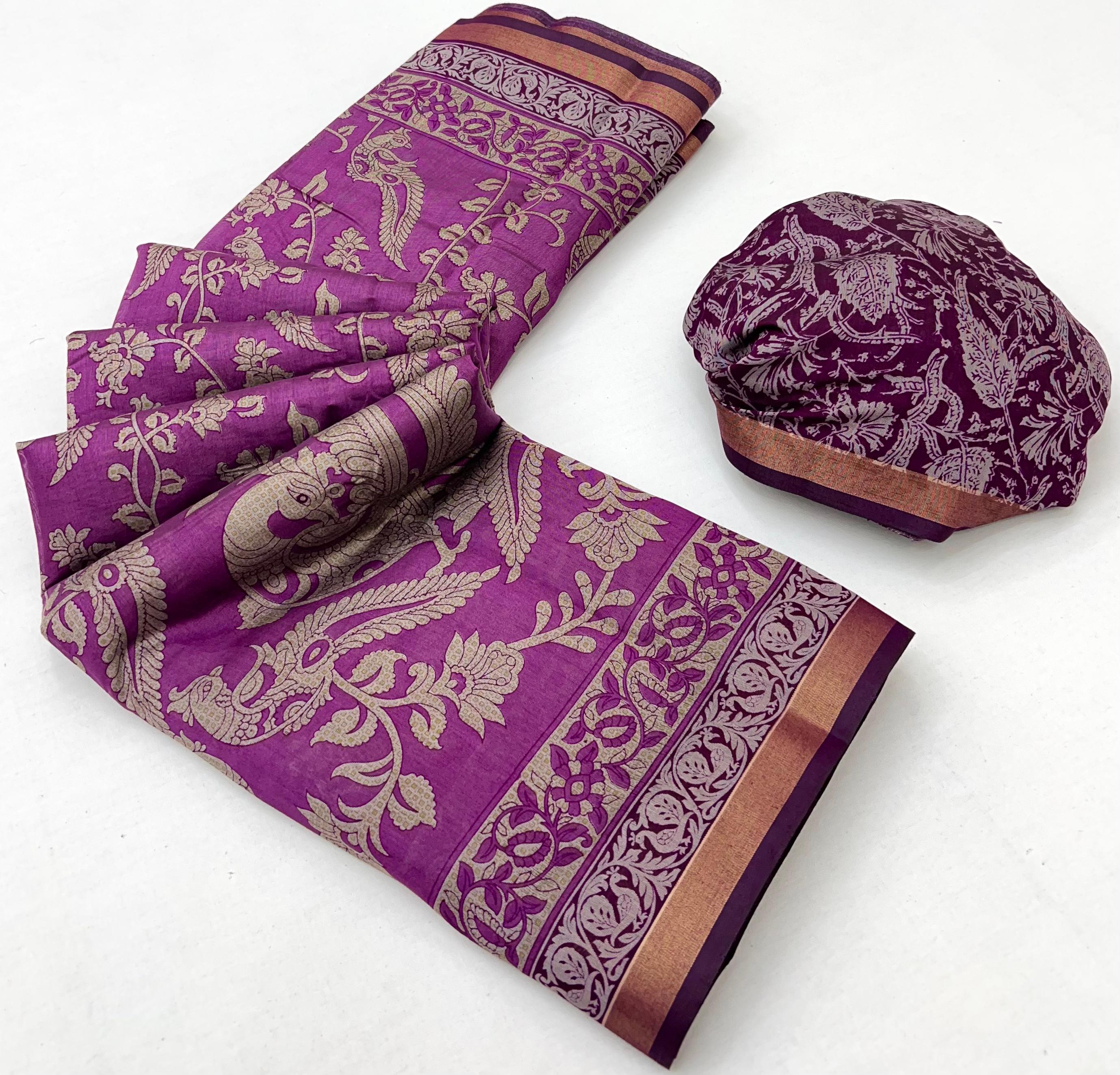 Warm Purple Mul Mul cotten Soft Silk saree With Evocative Blouse Piece