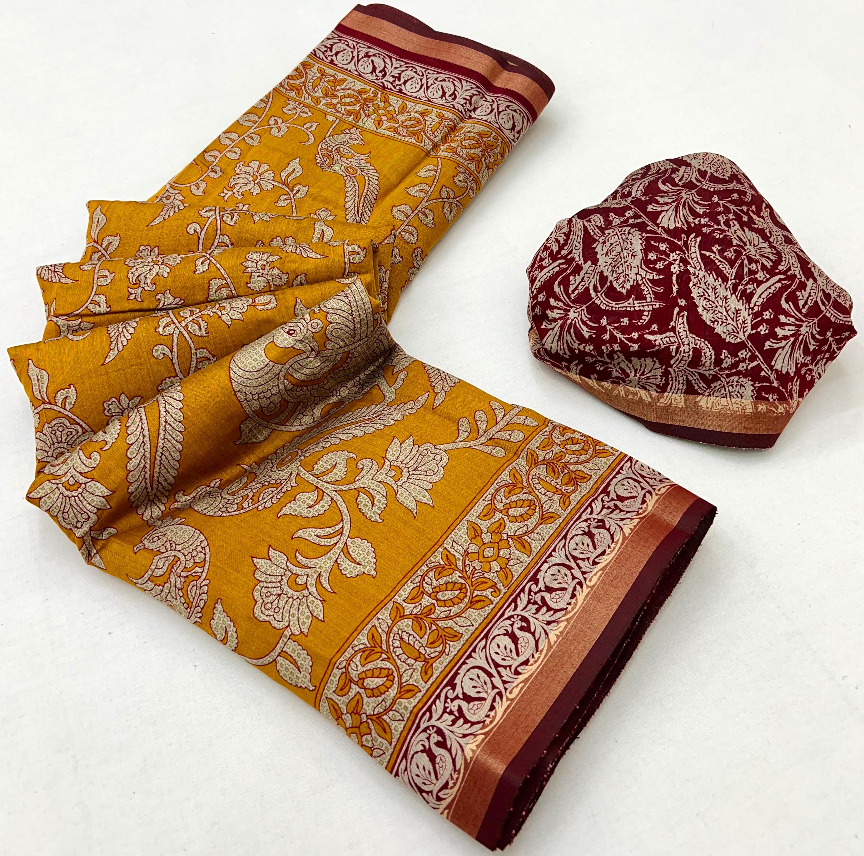 Demesne Yellow Mul Mul cotten Soft Silk saree With Evocative Blouse Piece