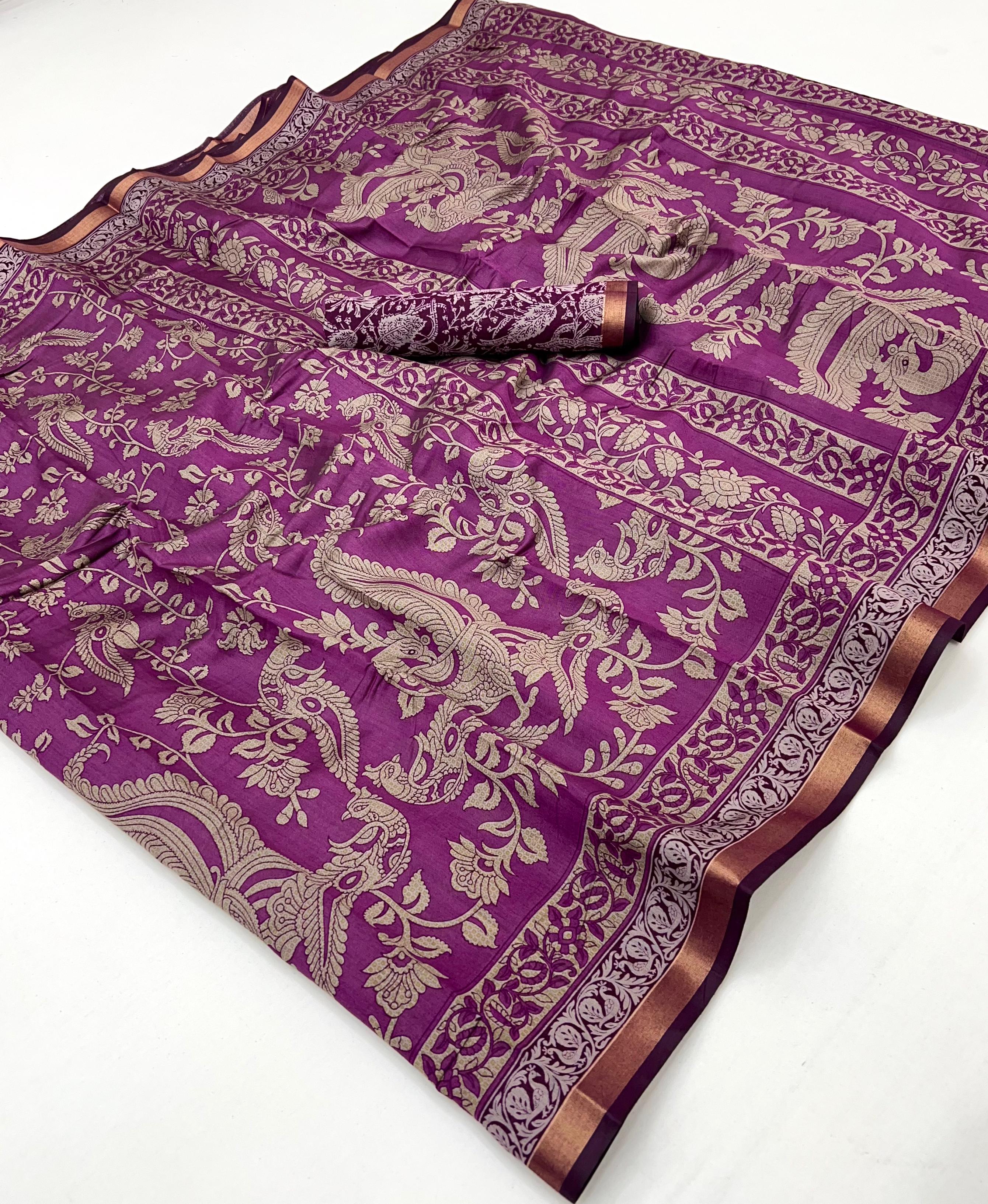 Warm Purple Mul Mul cotten Soft Silk saree With Evocative Blouse Piece