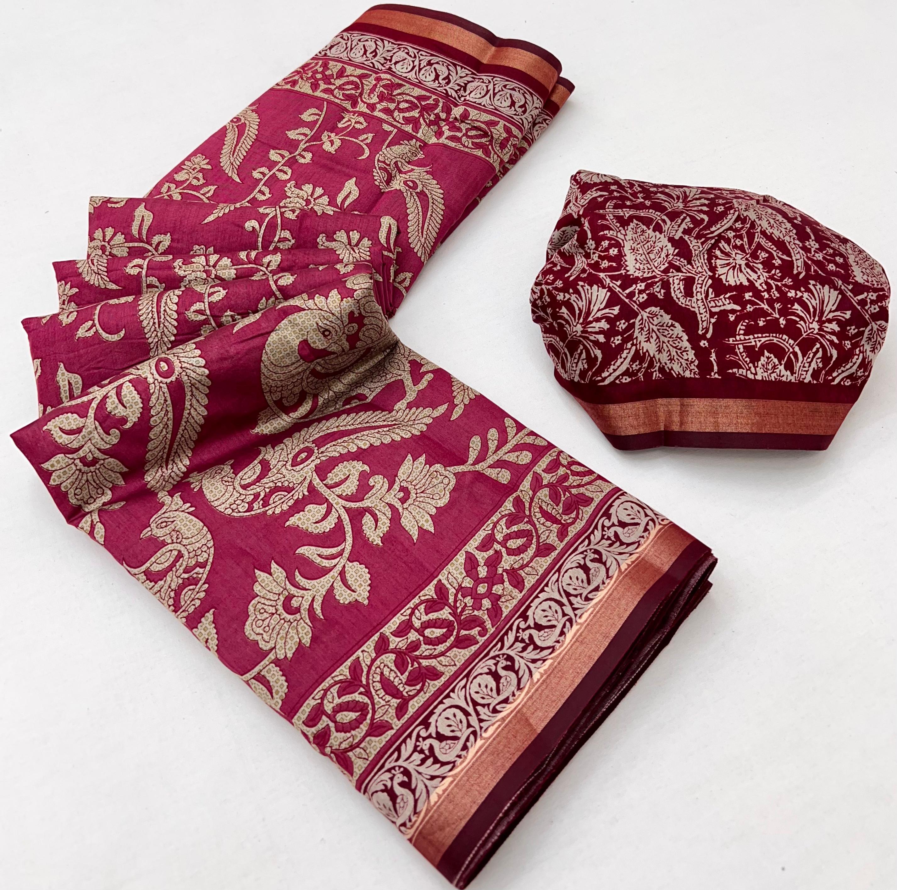 Burnt Pink Mul Mul cotten Soft Silk saree With Evocative Blouse Piece