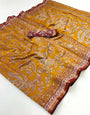Demesne Yellow Mul Mul cotten Soft Silk saree With Evocative Blouse Piece