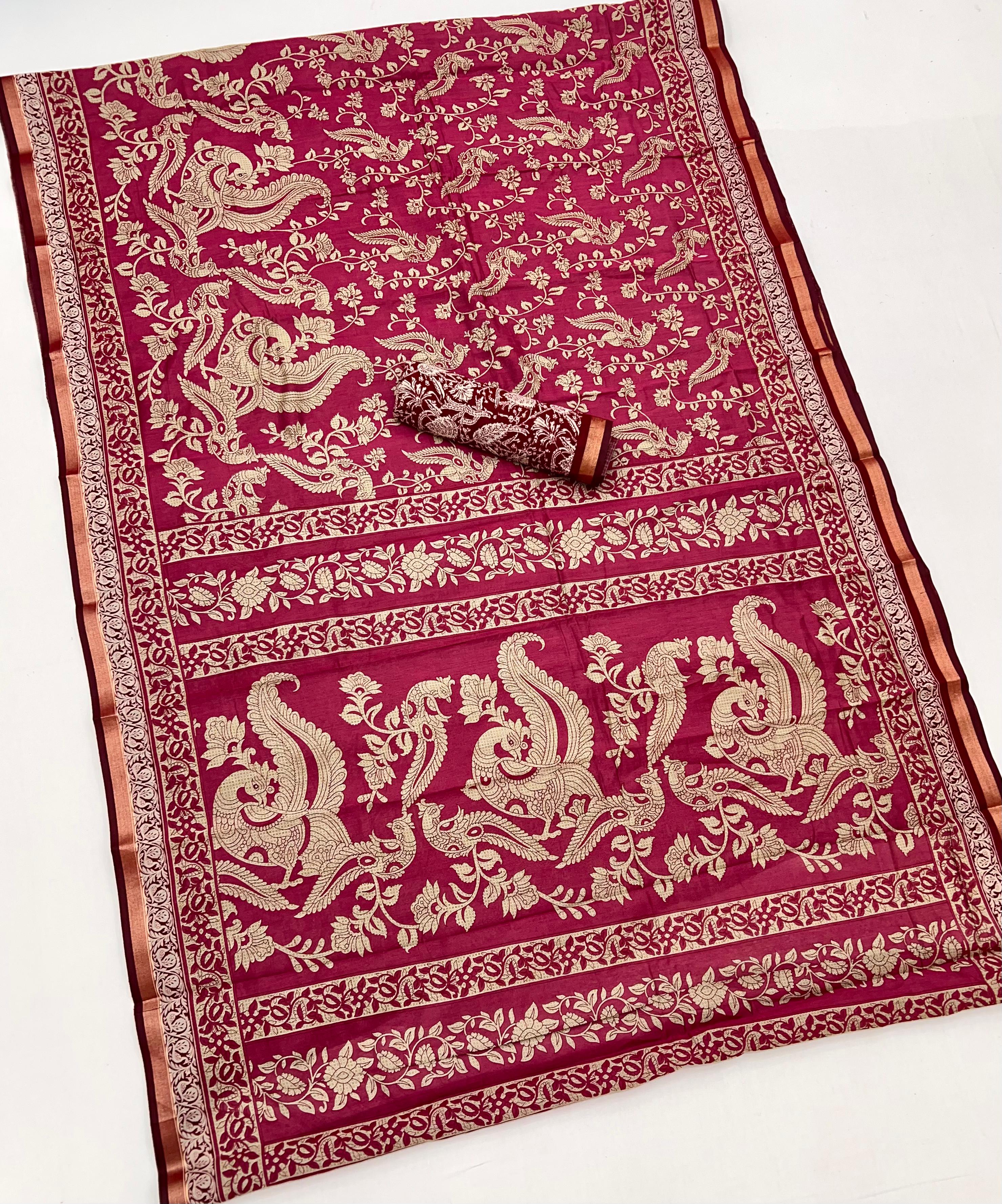 Burnt Pink Mul Mul cotten Soft Silk saree With Evocative Blouse Piece