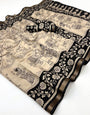 Cream With Black Maslin Soft Silk Saree With Blouse