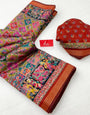 Ajrakh Kalamkari Pure Maslin Silk Saree With Evocative Blouse Piece