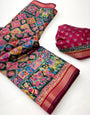 Ajrakh Kalamkari Pure Maslin Silk Saree With Evocative Blouse Piece