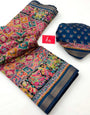 Ajrakh Kalamkari Pure Maslin Silk Saree With Evocative Blouse Piece