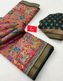 Ajrakh Kalamkari Pure Maslin Silk Saree With Evocative Blouse Piece