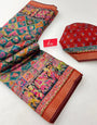Ajrakh Kalamkari Pure Maslin Silk Saree With Evocative Blouse Piece