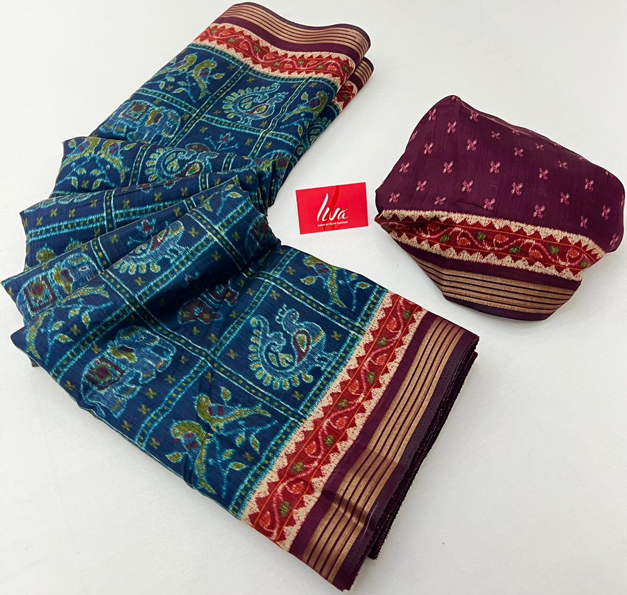 Vista Blue Kalamkari Pure Maslin Silk Saree With Evocative Blouse Piece