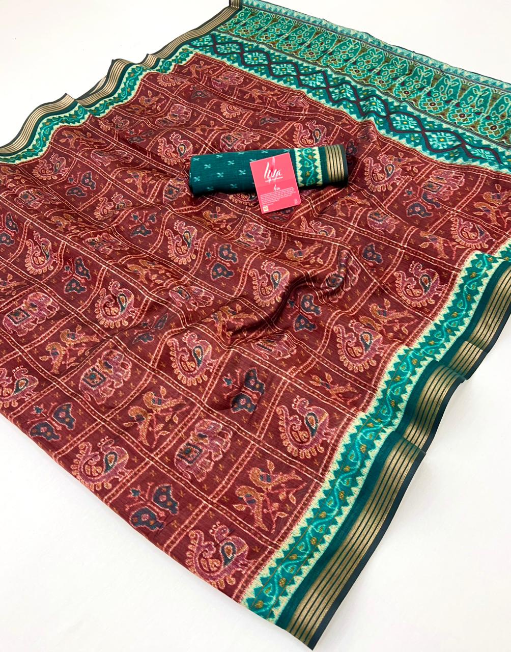 Persian Maroon Kalamkari Pure Maslin Silk Saree With Evocative Blouse Piece