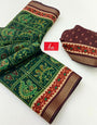 Tree Green Kalamkari Pure Maslin Silk Saree With Evocative Blouse Piece