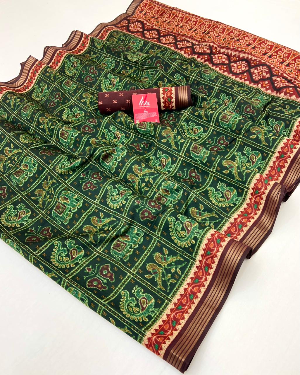 Tree Green Kalamkari Pure Maslin Silk Saree With Evocative Blouse Piece