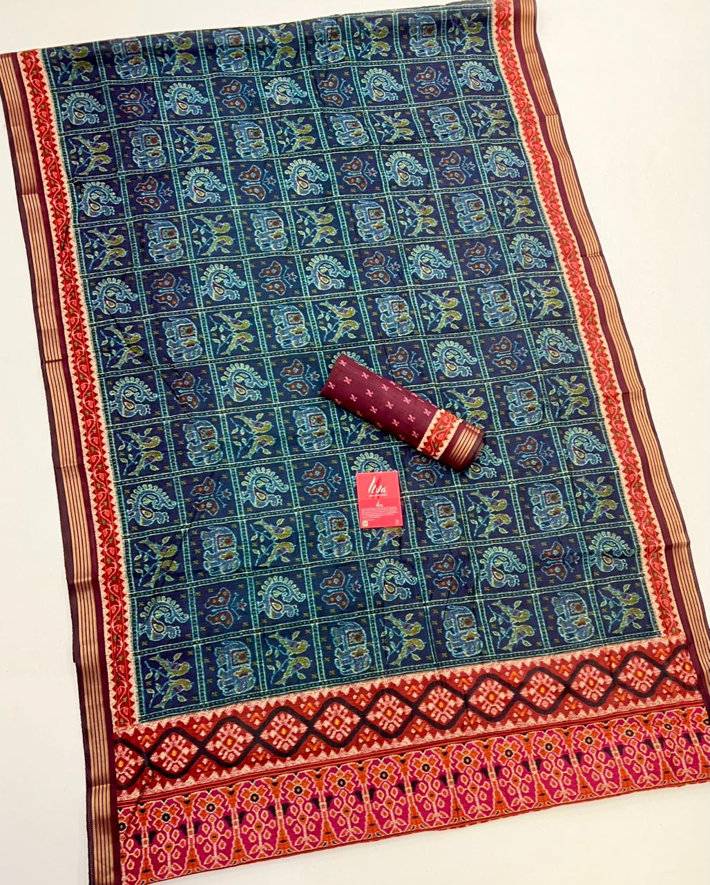 Vista Blue Kalamkari Pure Maslin Silk Saree With Evocative Blouse Piece