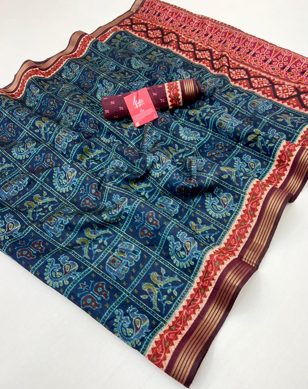 Vista Blue Kalamkari Pure Maslin Silk Saree With Evocative Blouse Piece