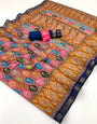Musturd With Blue Border Muslin Soft Silk Saree With Gorgeous Blouse Piece
