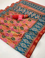 Beleaguer Rama With Red Border Muslin Soft Silk Saree With Gorgeous Blouse Piece