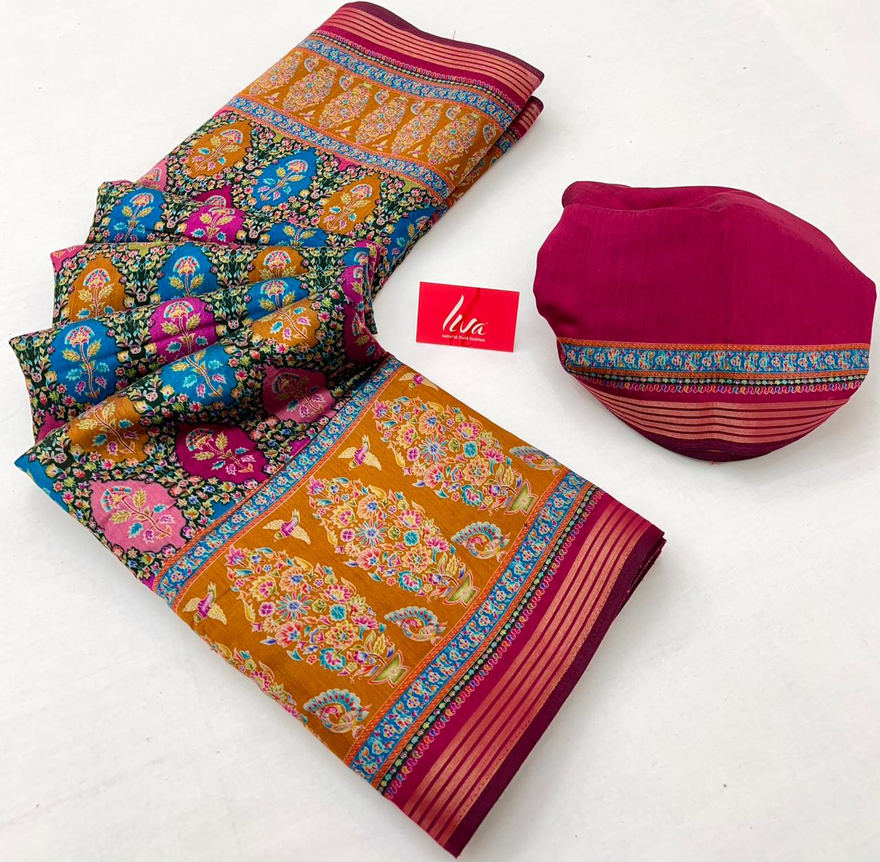 Panache Yellow With Rani Border Muslin Soft Silk Saree With Gorgeous Blouse Piece