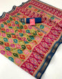 Innovative Pink With Blue Border Muslin Soft Silk Saree With Gorgeous Blouse Piece