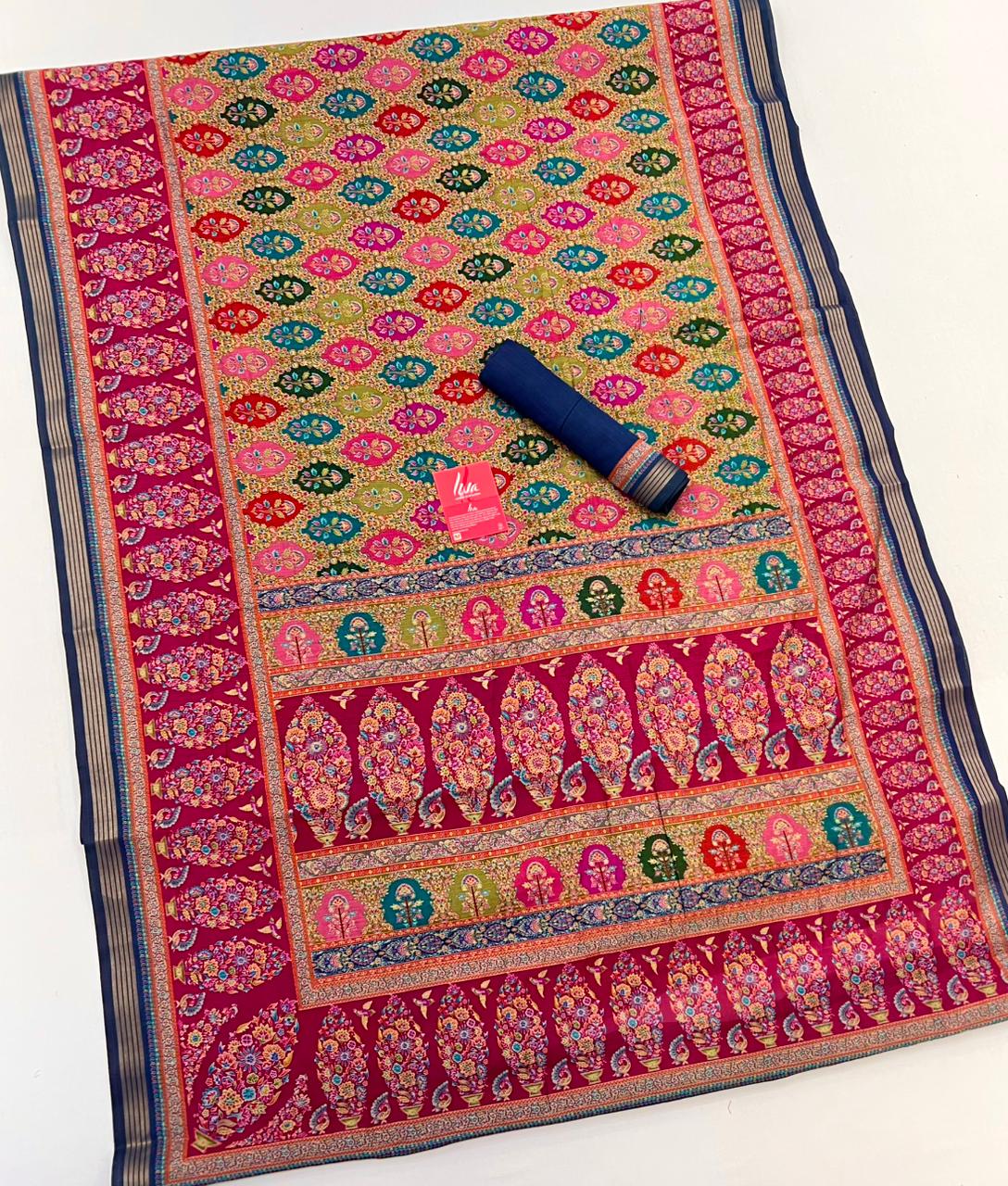 Innovative Pink With Blue Border Muslin Soft Silk Saree With Gorgeous Blouse Piece