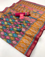 Panache Yellow With Rani Border Muslin Soft Silk Saree With Gorgeous Blouse Piece